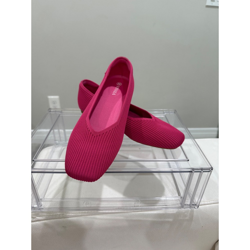 New Aria 5.0 Pink Square Toe Ribbed Knit Ballet Flats Womens